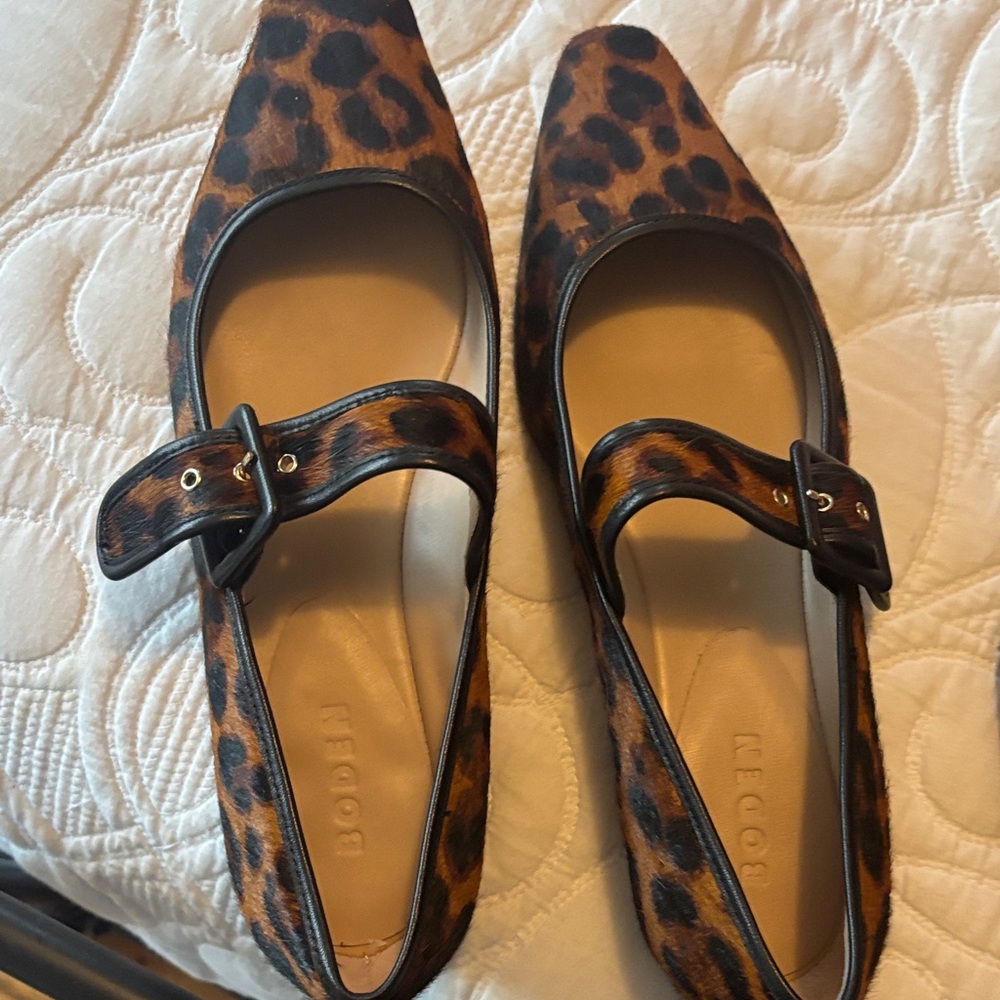 Boden Leopard Print Flats with Strap
